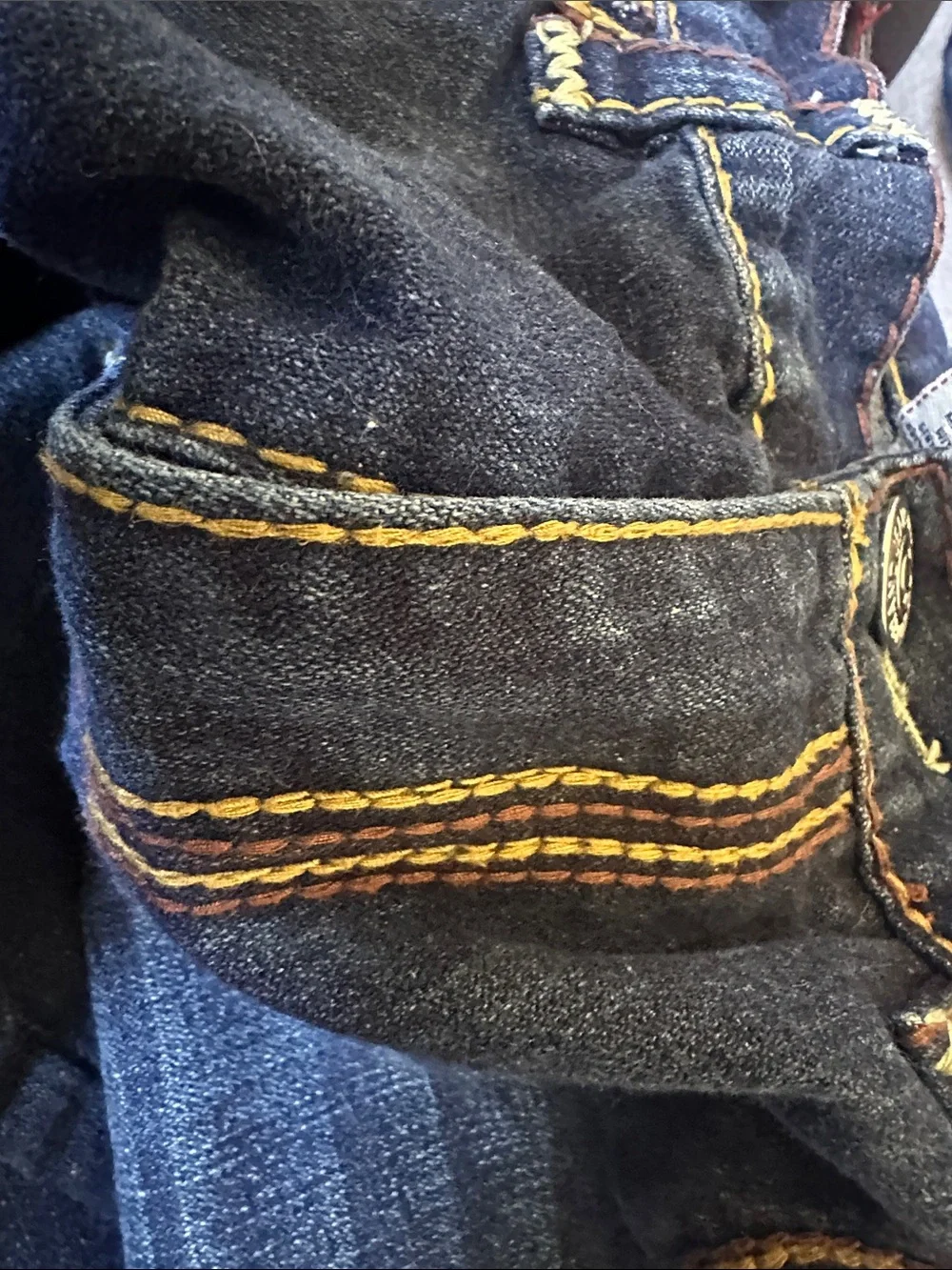 True Religion Ricky Big QT Contrast Stitching Men’s Blue Jeans Size 36x34